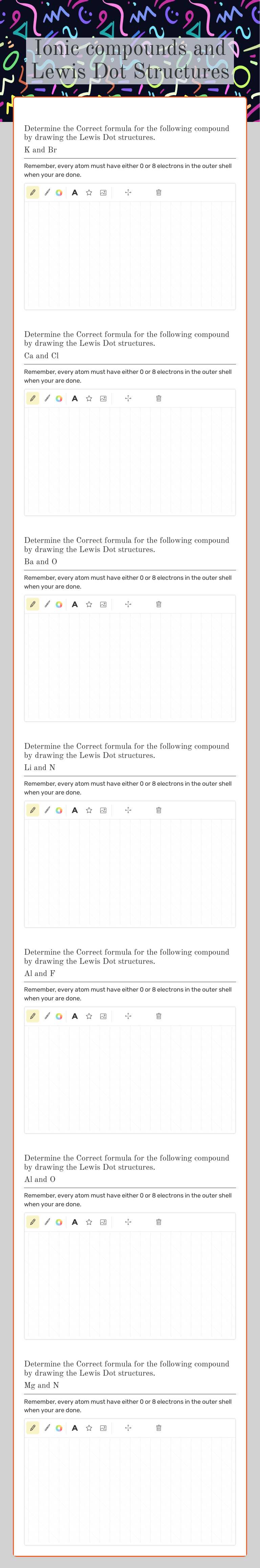 Ionic compounds and Lewis Dot Structures Grade 11 worksheet preview