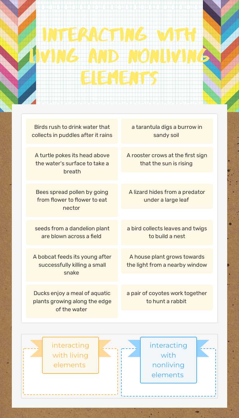 interacting  with living and nonliving elements Grade 5 worksheet preview