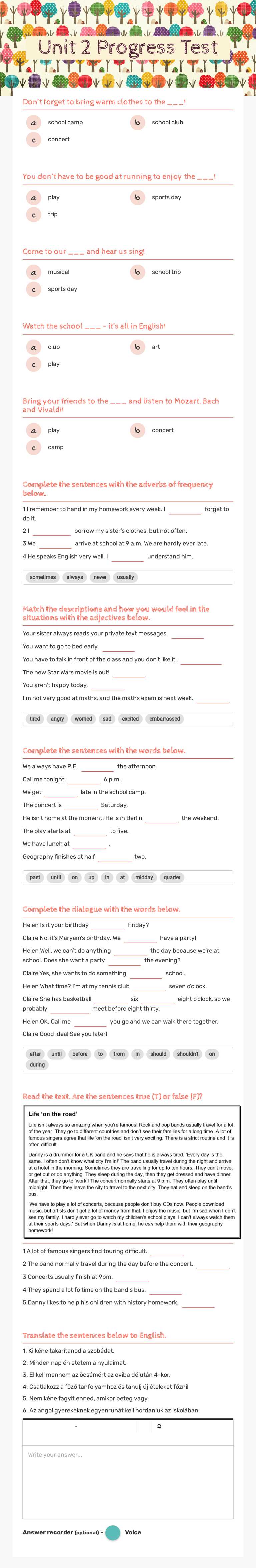 Unit 2 Progress Test worksheet preview image