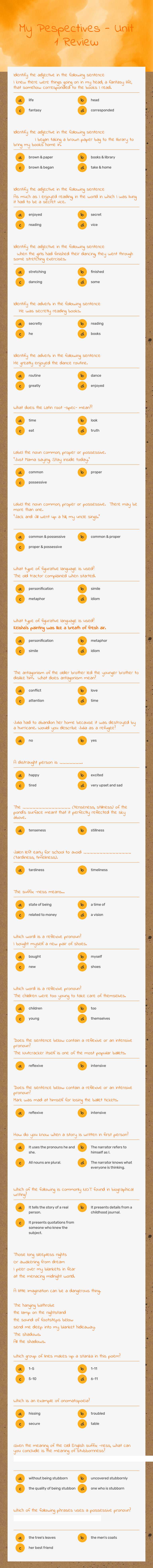 My Pespectives - Unit 1 Review Grade 6 worksheet preview