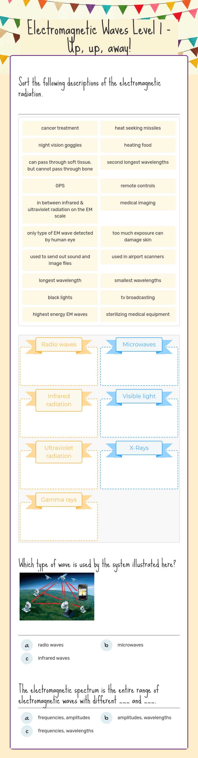 Electromagnetic Waves Level 1 - Up, up, away! worksheet preview image