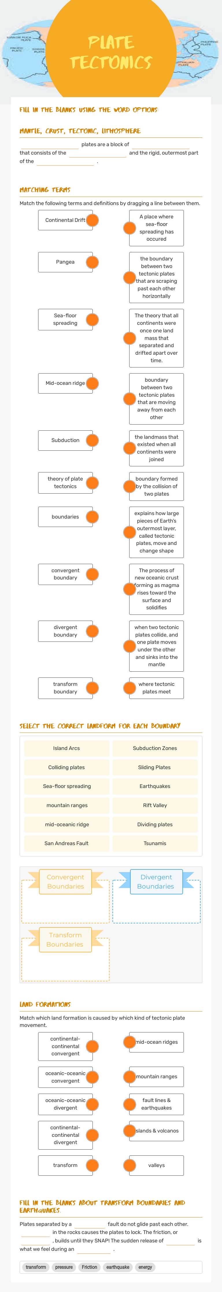 Plate Tectonics worksheet preview image