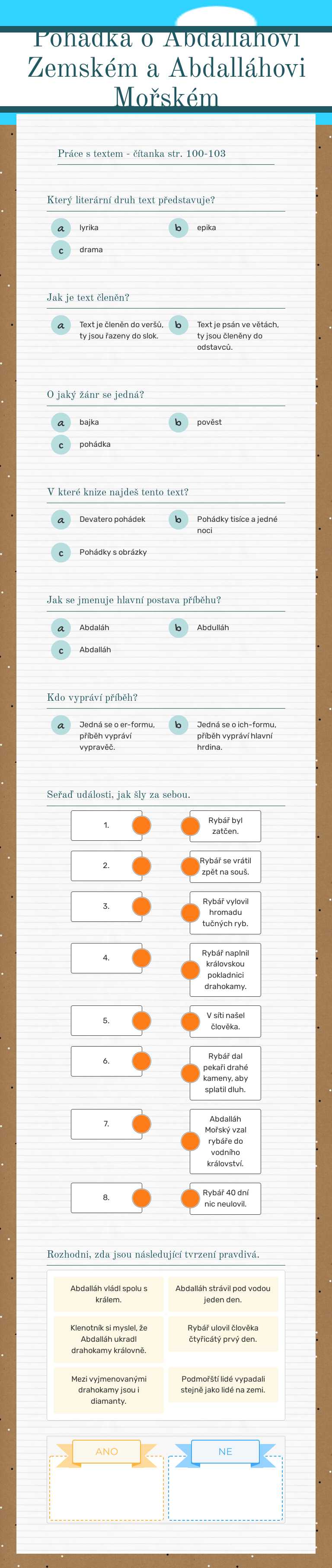 Pohádka o Abdalláhovi Zemském a Abdalláhovi Mořském worksheet preview image