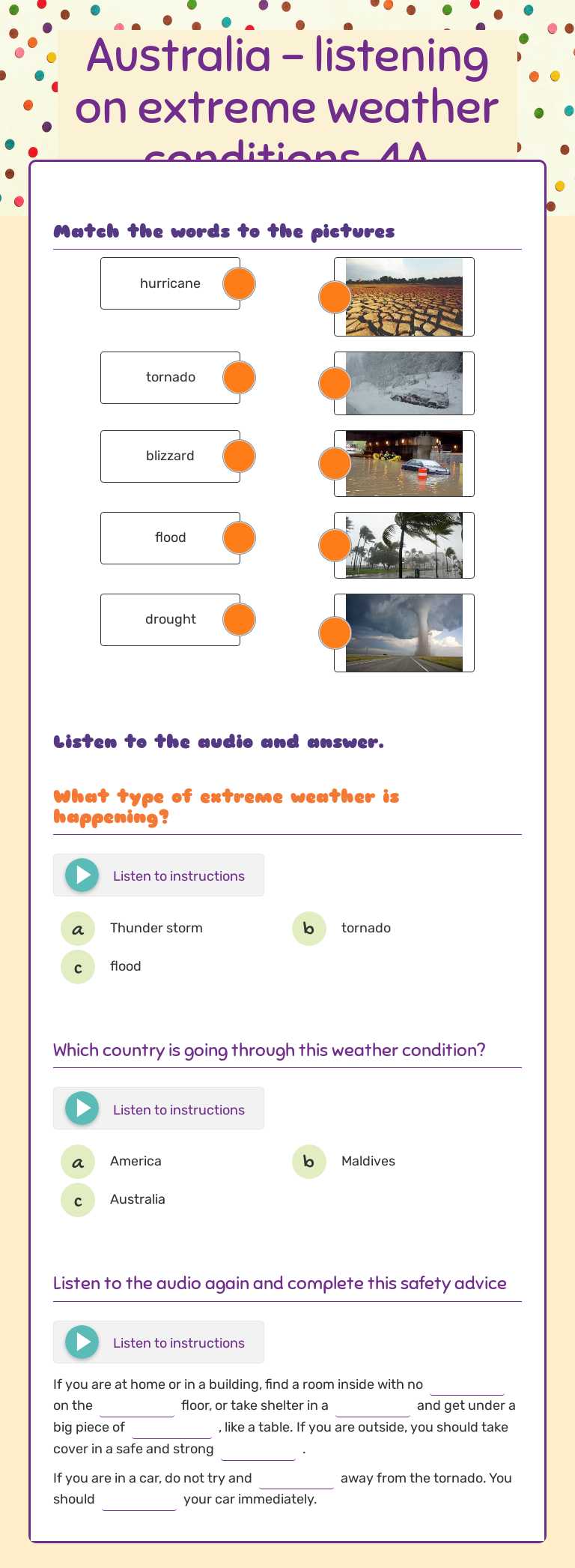 Australia - listening on extreme weather conditions. 4A worksheet preview image
