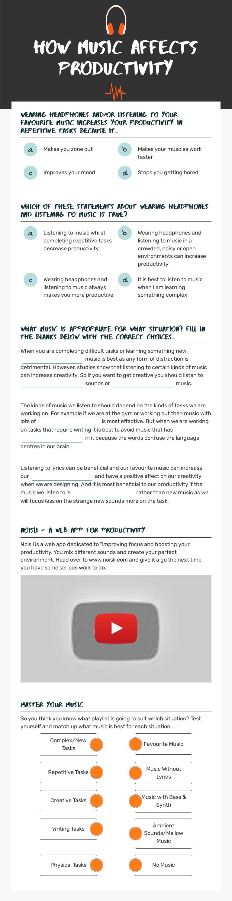 How MUSIC AFFECTS PRODUCTIVITY worksheet preview image