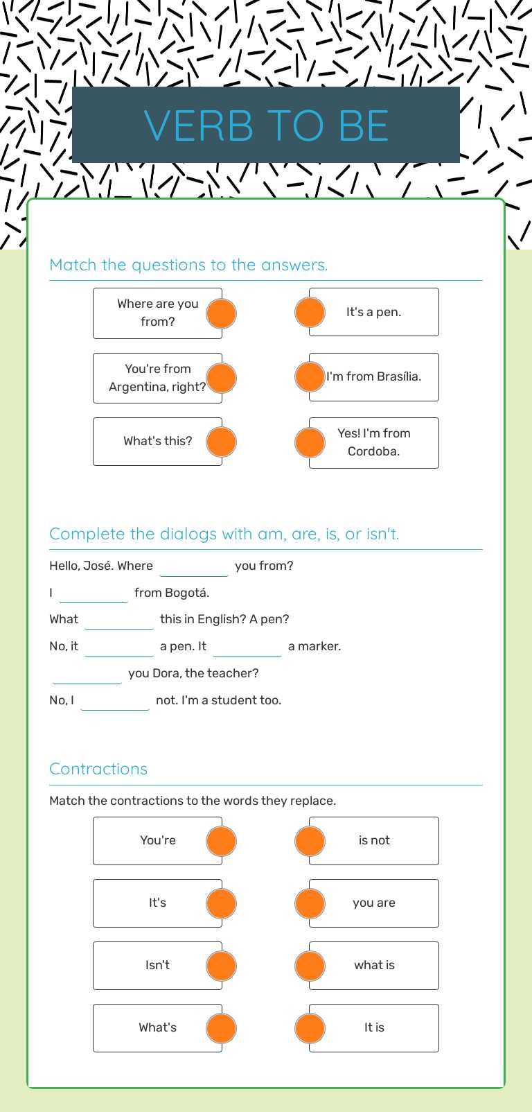 VERB TO BE worksheet preview image