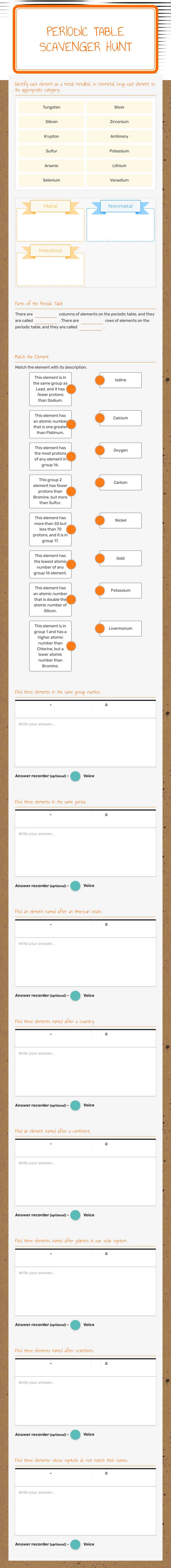 Periodic Table Scavenger HunT worksheet preview image