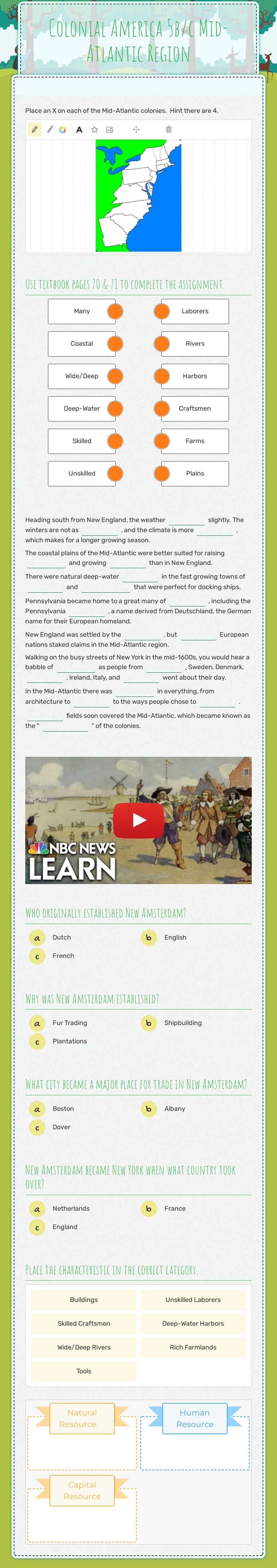 Colonial America 5b/c Mid-Atlantic Region worksheet preview image