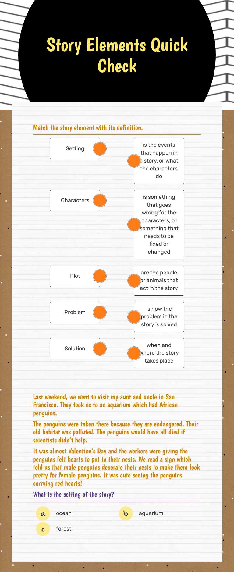 Story Elements Quick Check Grade 3 worksheet preview