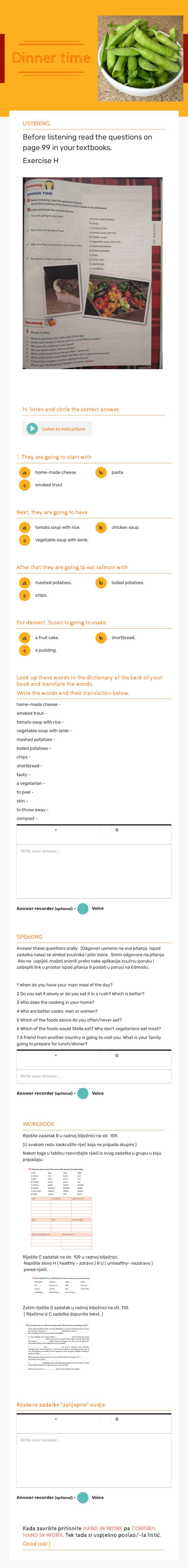 Dinner time worksheet preview image
