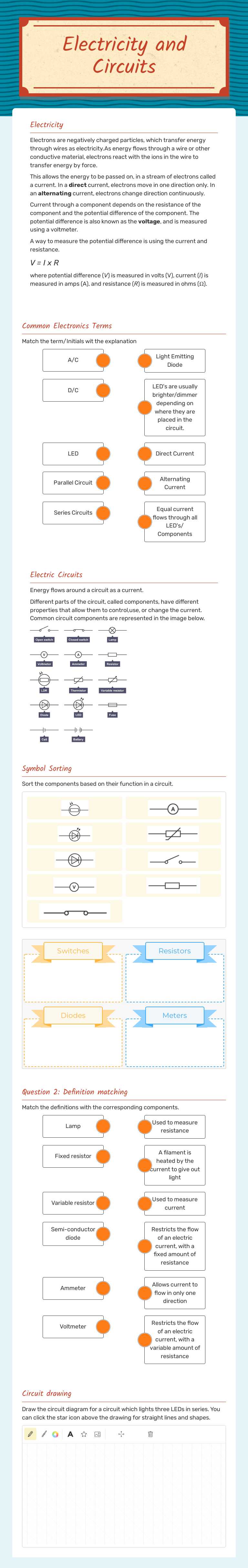 Electricity and Circuits worksheet preview image