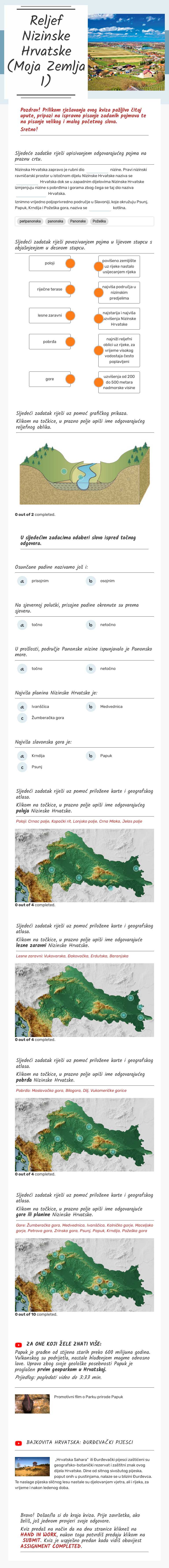 Reljef Nizinske Hrvatske 
(Moja Zemlja 1) Grade 5 worksheet preview