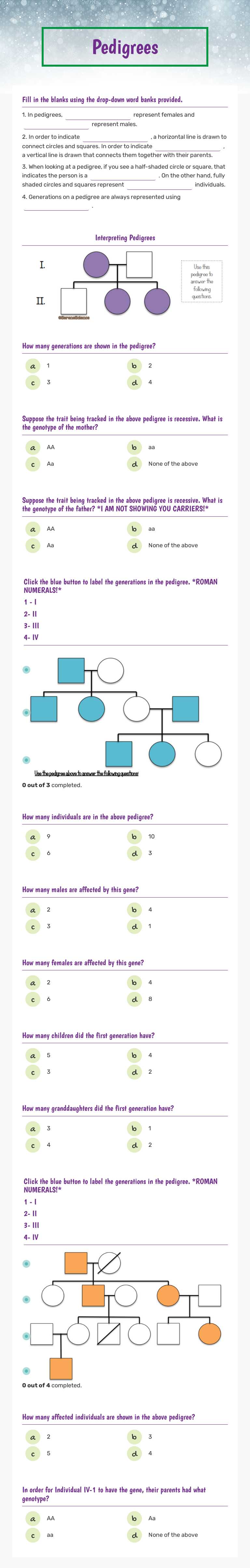 Pedigrees worksheet preview image