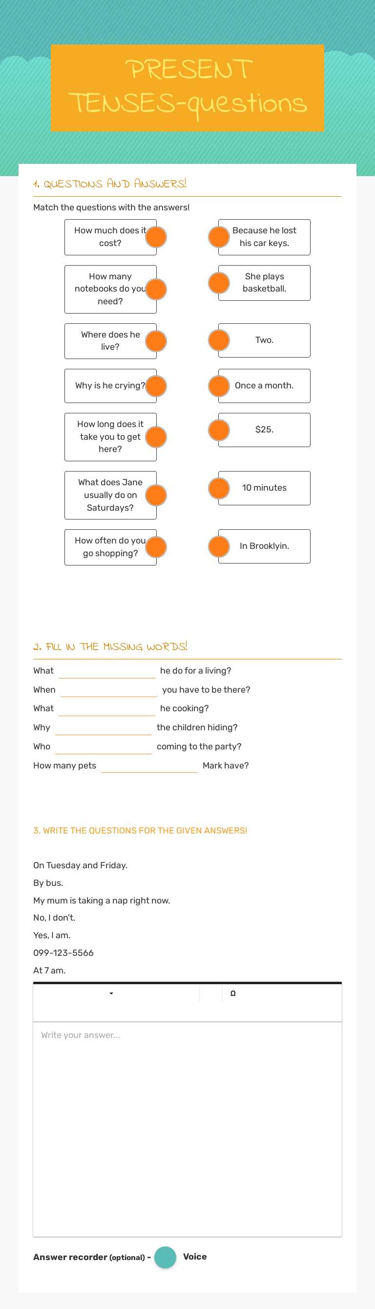 PRESENT TENSES-questions worksheet preview image