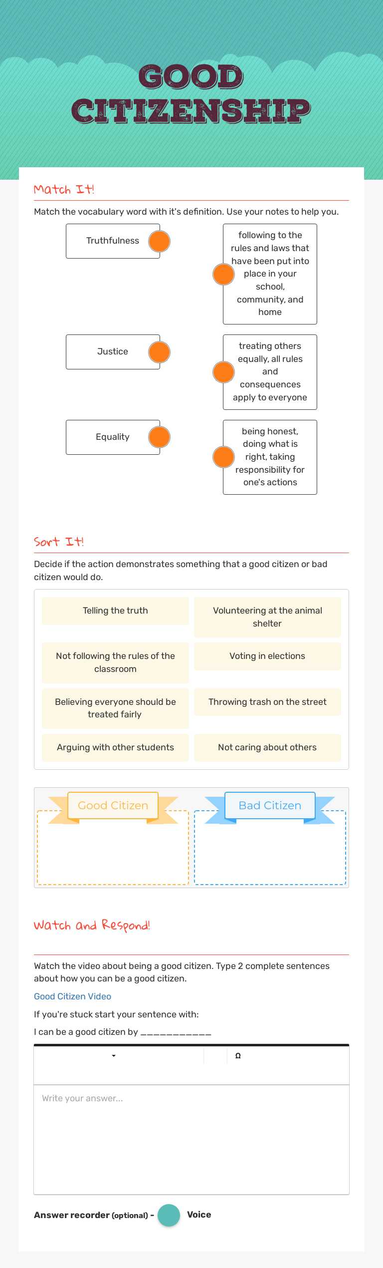 Good Citizenship Grade 3 worksheet preview