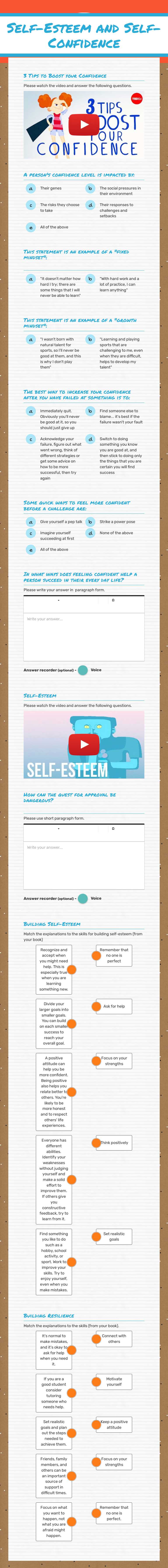 Self-Esteem and Self-Confidence worksheet preview image