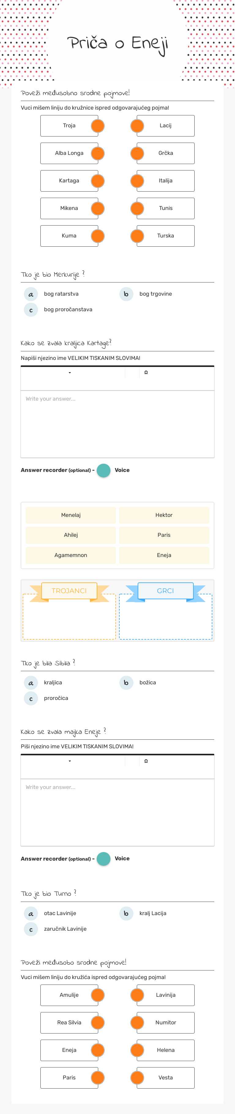 Priča o Eneji worksheet preview image