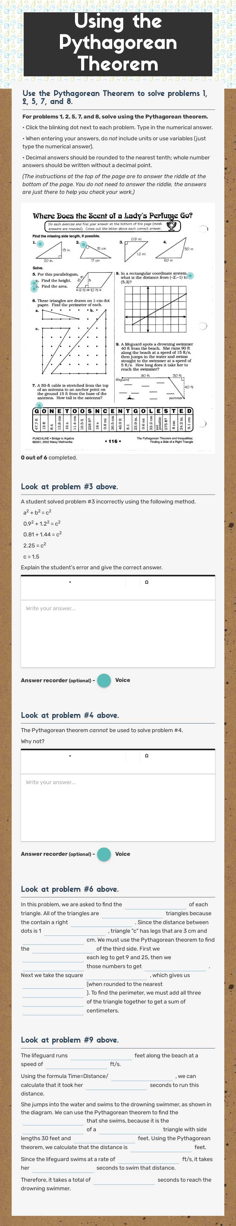 Using the Pythagorean Theorem worksheet preview image