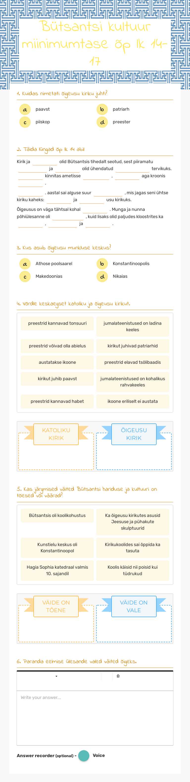 Bütsantsi kultuur miinimumtase  õp lk 14-17 worksheet preview image