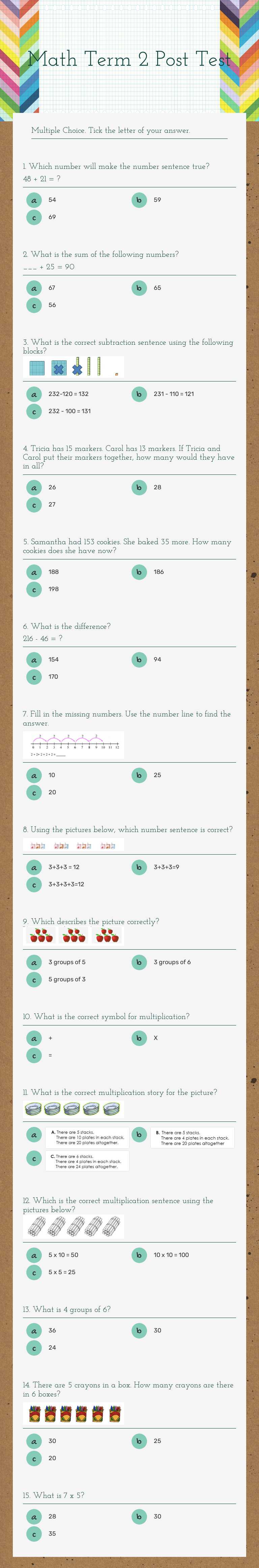 Math Term 2 Post Test worksheet preview