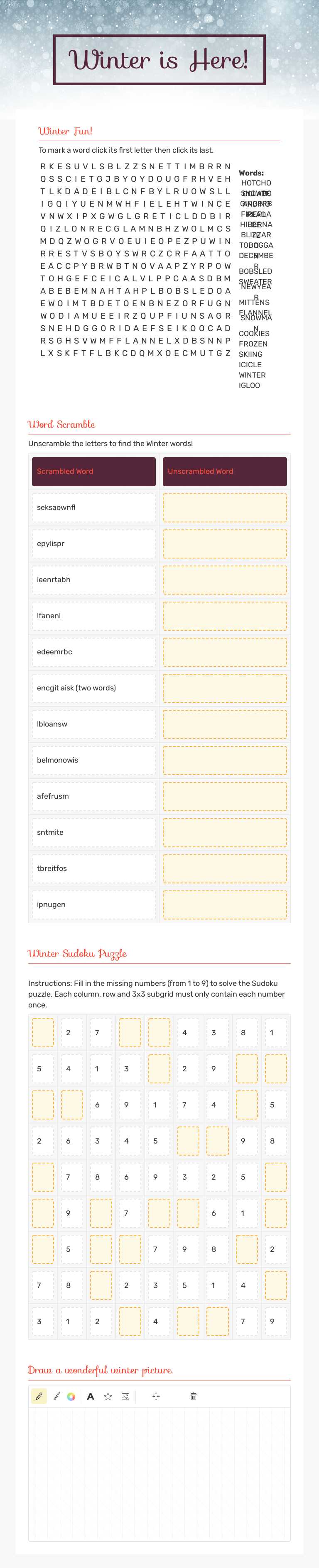 Winter is Here! worksheet preview image