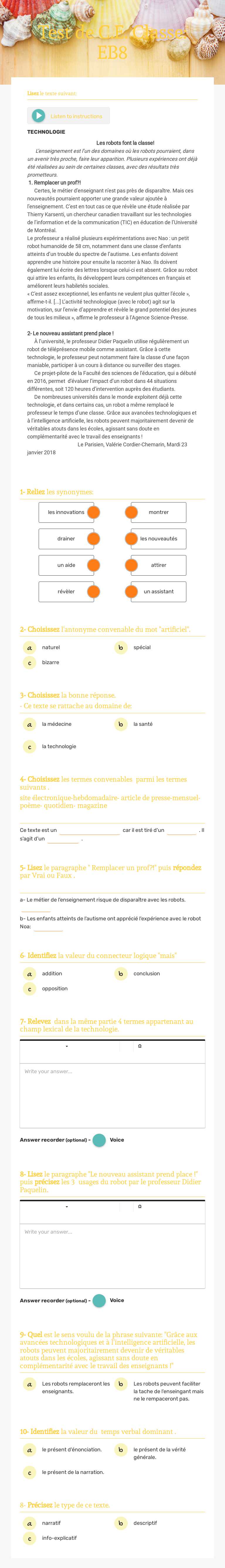 Test de C.E.
Classe: EB8 worksheet preview image