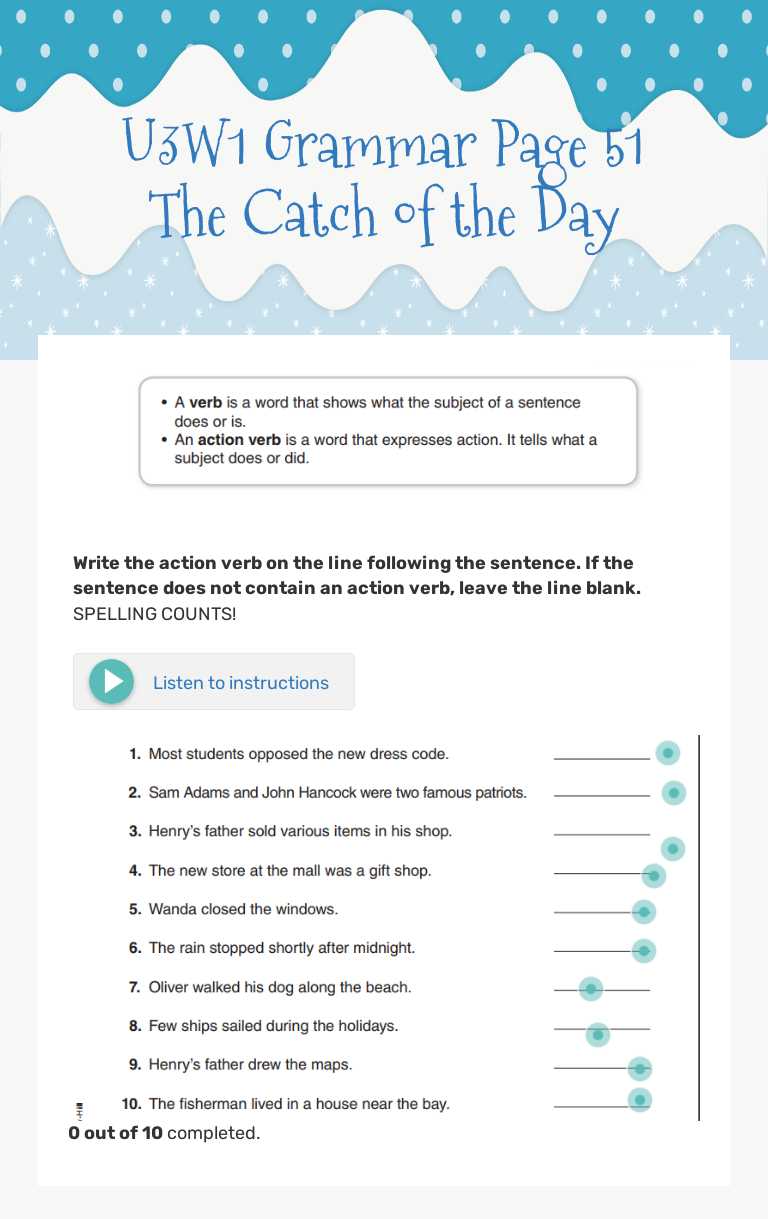 U3W1 Grammar Page 51 The Catch of the Day worksheet preview image