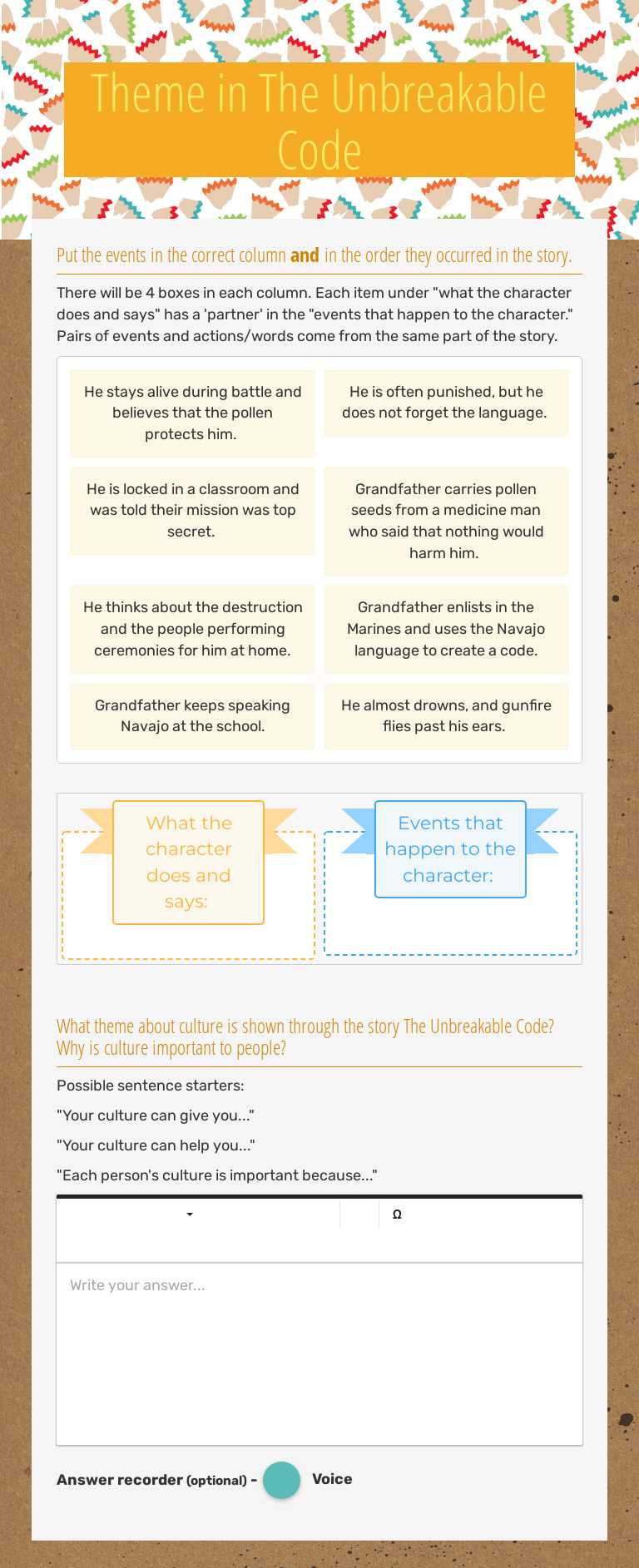 Theme in
The Unbreakable Code Grade 5 worksheet preview