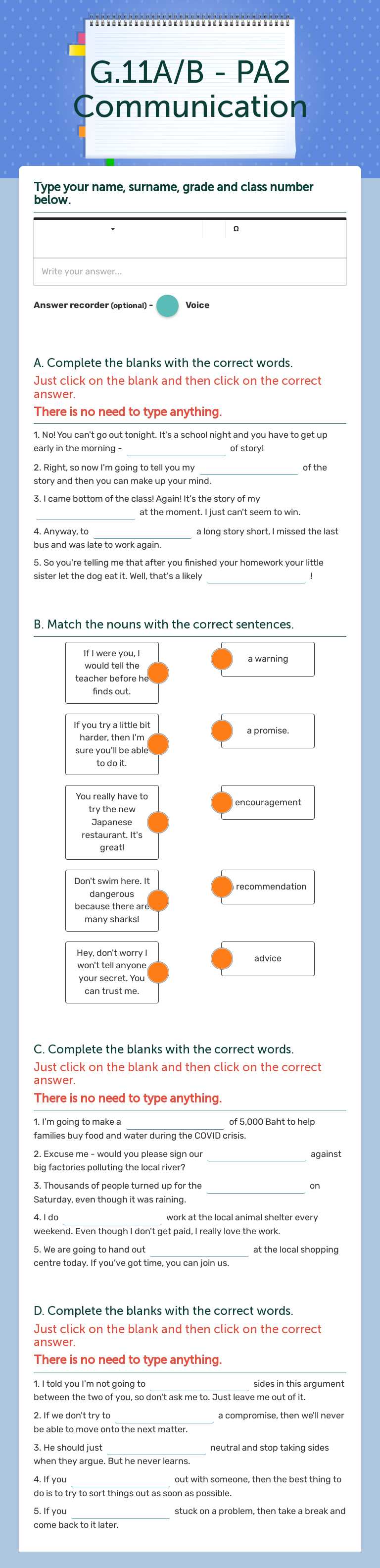 G.11A/B - PA2 Communication worksheet preview image