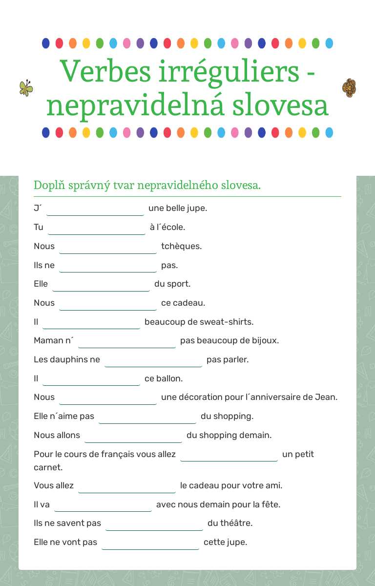 Verbes irréguliers - nepravidelná slovesa worksheet preview image