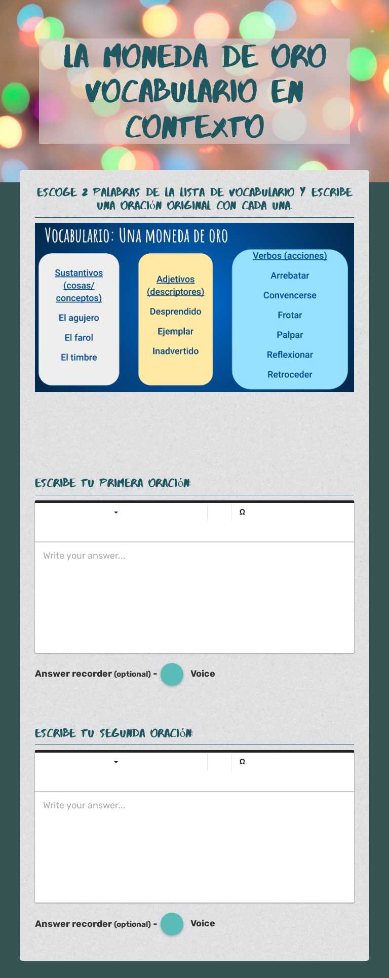 (Act.)La moneda de Oro Vocabulario en contexto Grade 10 worksheet preview
