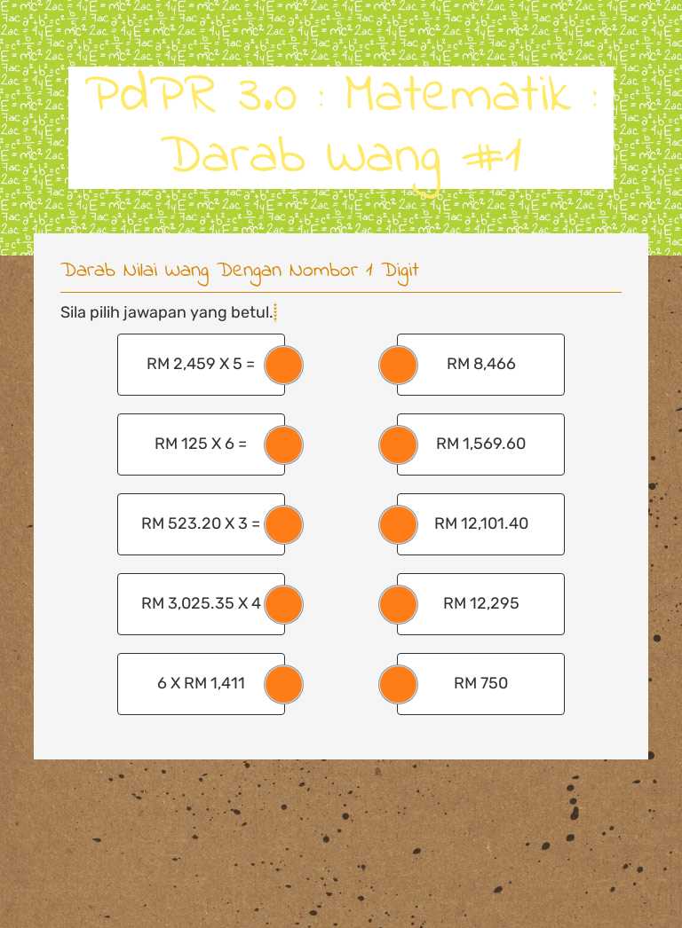 PdPR 3.0 : Matematik : Darab Wang #1 Grade 5 worksheet preview