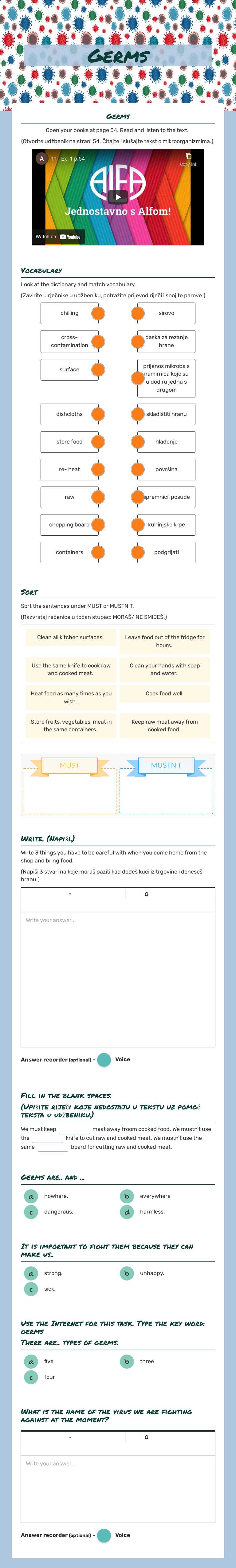 Germs Grade 6 worksheet preview