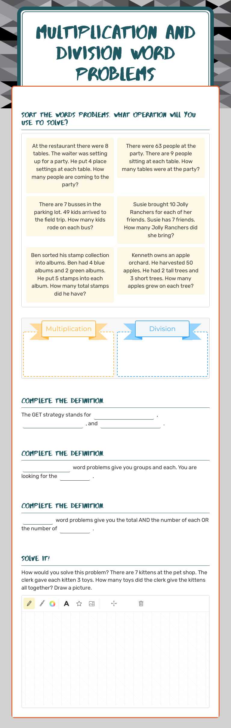 Multiplication and Division Word problems worksheet preview image