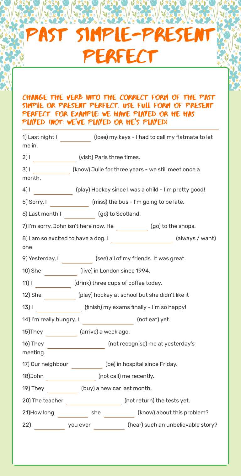 Past  simple-Present perfect worksheet preview image