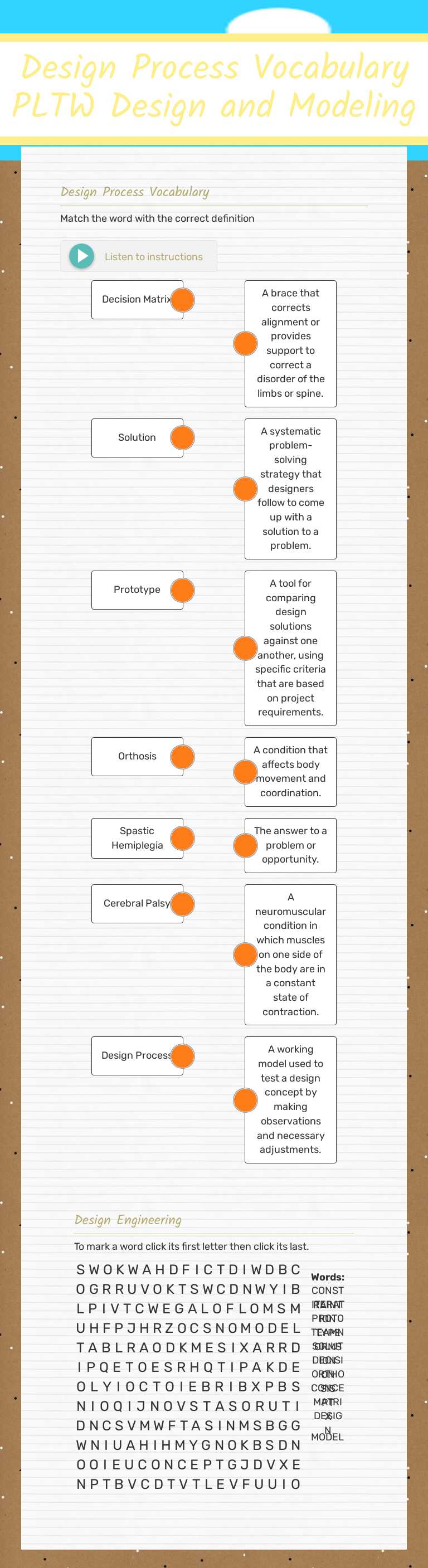 Design Process Vocabulary
PLTW Design and Modeling worksheet preview image