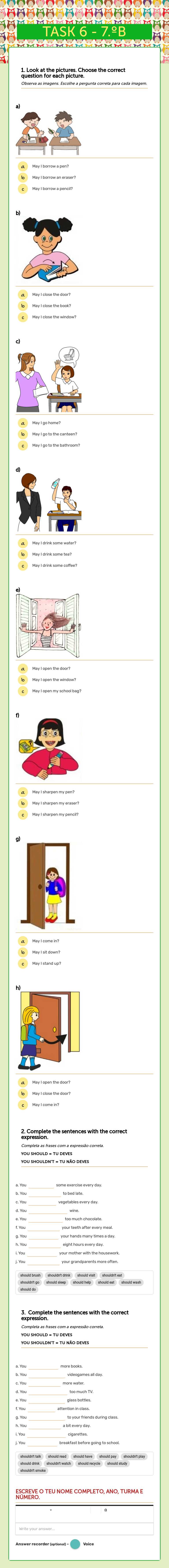 TASK 6 - 7.ºB Grade 7 worksheet preview
