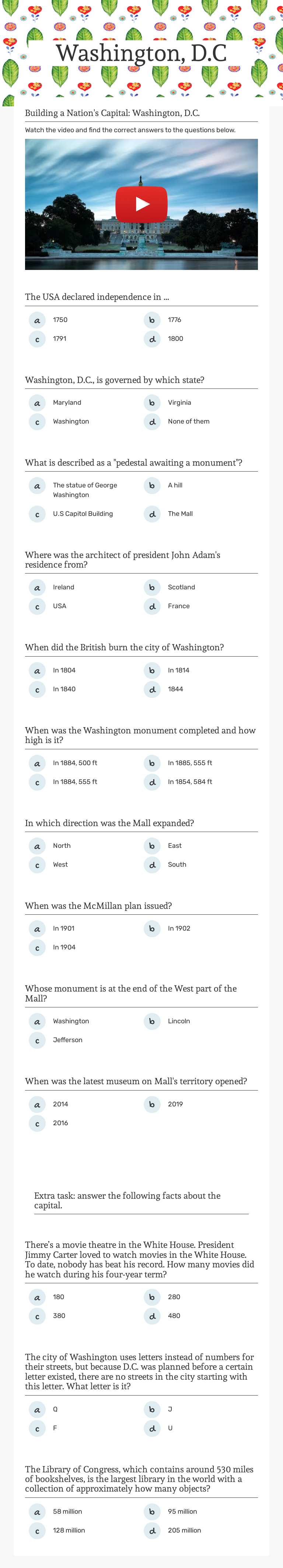 Washington, D.C worksheet preview image