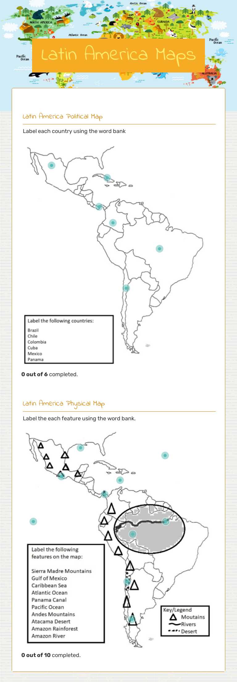 Latin America Maps Grade 6 worksheet preview