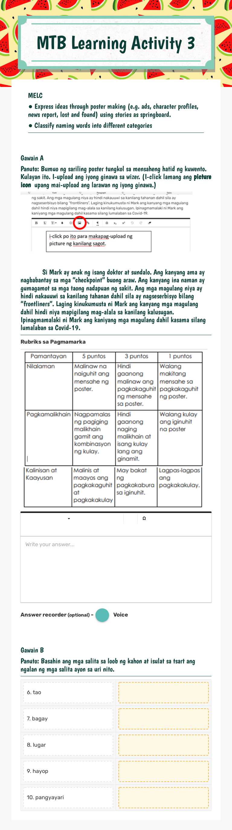 MTB Learning Activity 3 Grade 2 worksheet preview