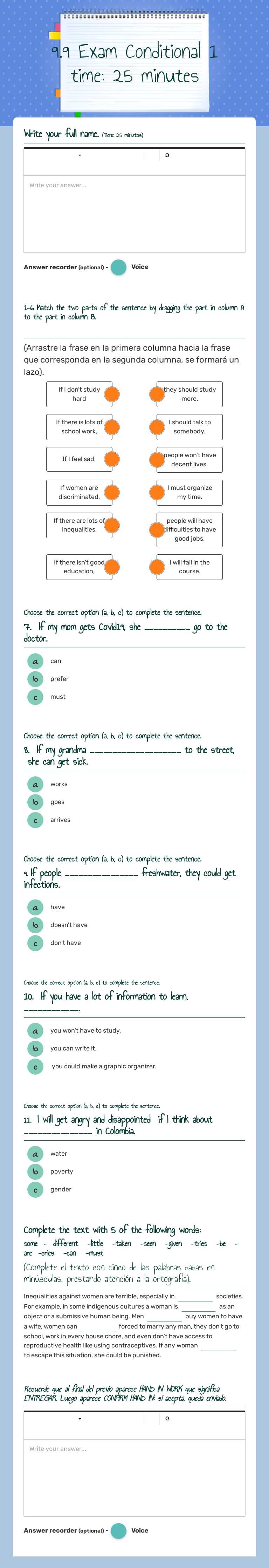 9.9 Exam Conditional 1 time: 25 minutes worksheet preview image