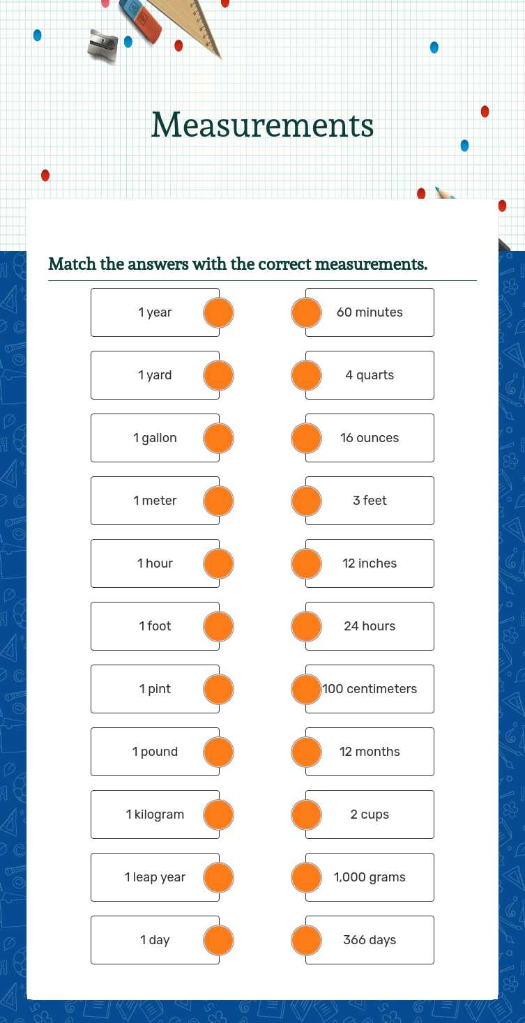 Measurements worksheet preview image