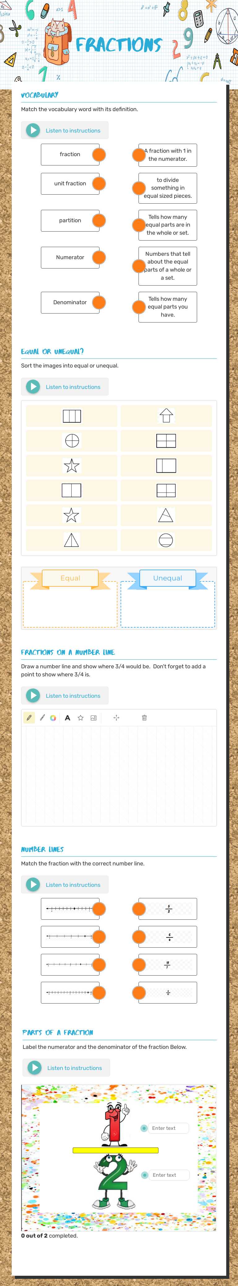Fractions worksheet preview image