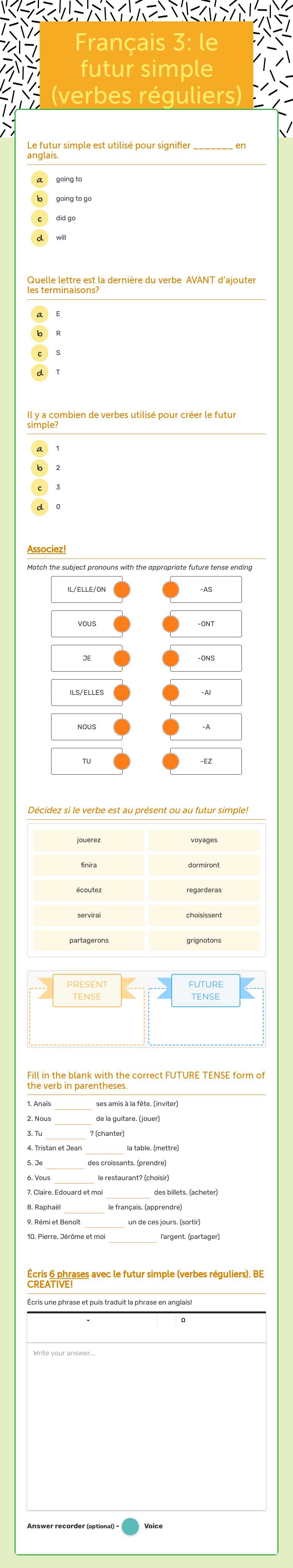 Français 3:
le futur simple (verbes réguliers) worksheet preview image