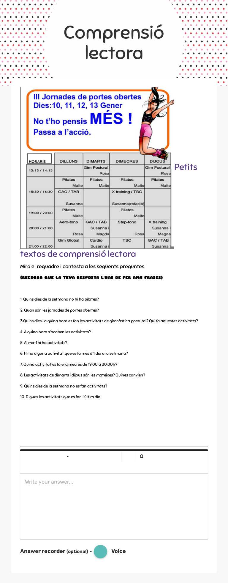 Comprensió lectora worksheet preview image