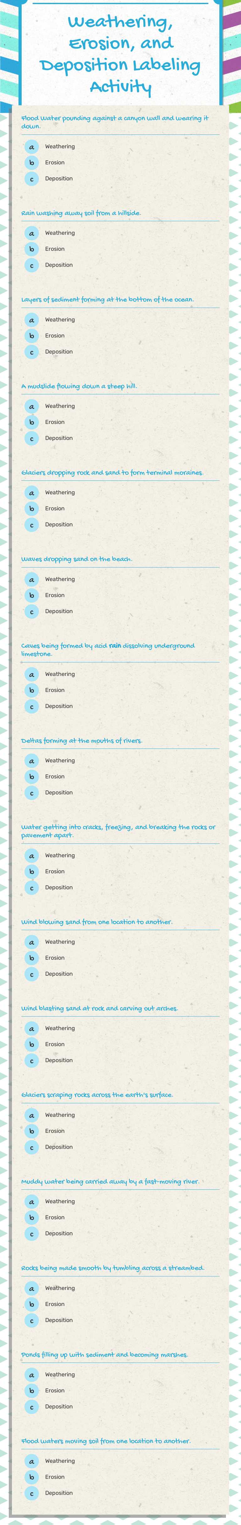 Weathering, Erosion, and Deposition Labeling Activity worksheet preview image