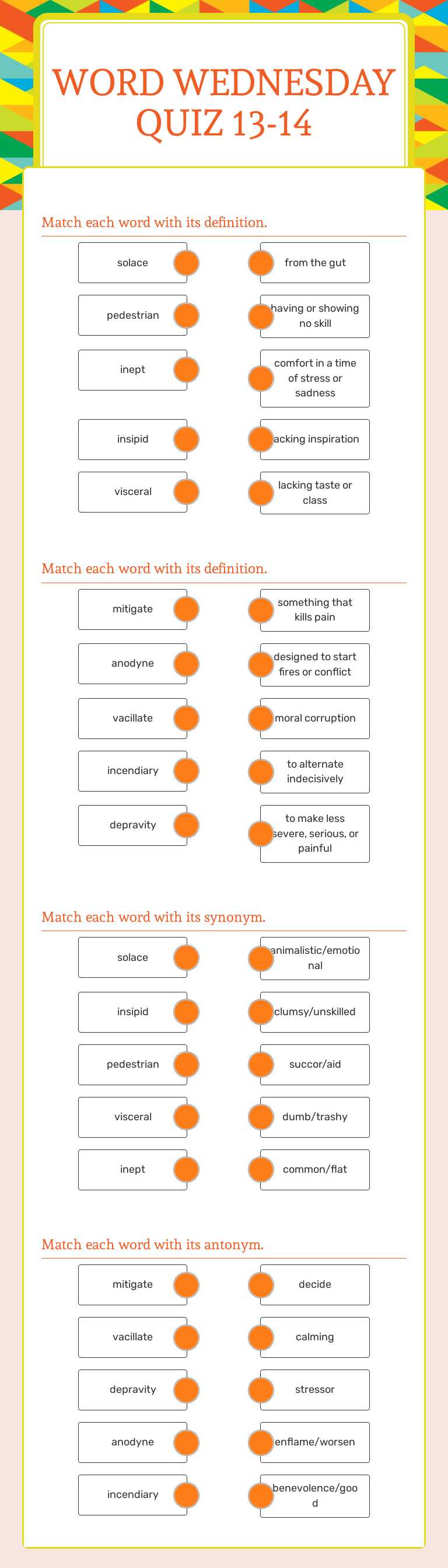 Word Wednesday Quiz 13-14 worksheet preview image