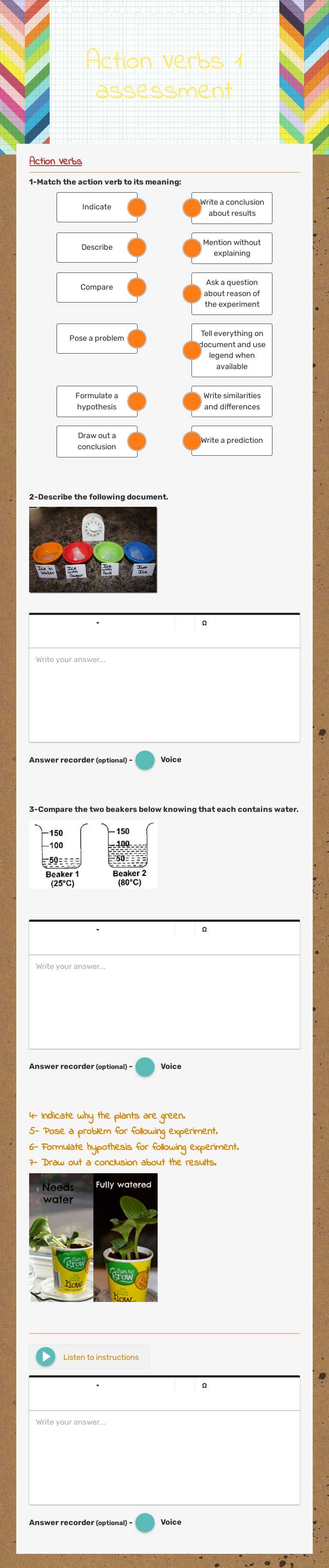Action Verbs 1 assessment worksheet preview image