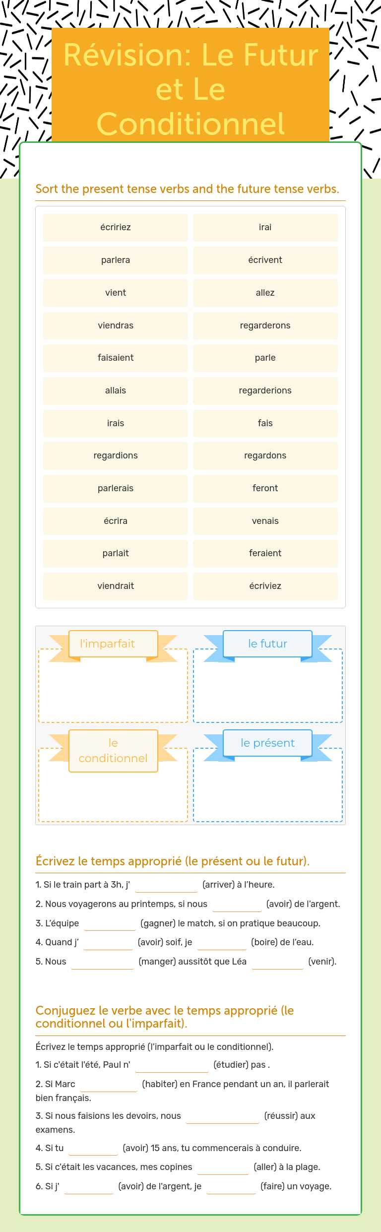 Révision: Le Futur et Le Conditionnel Grade 10 worksheet preview