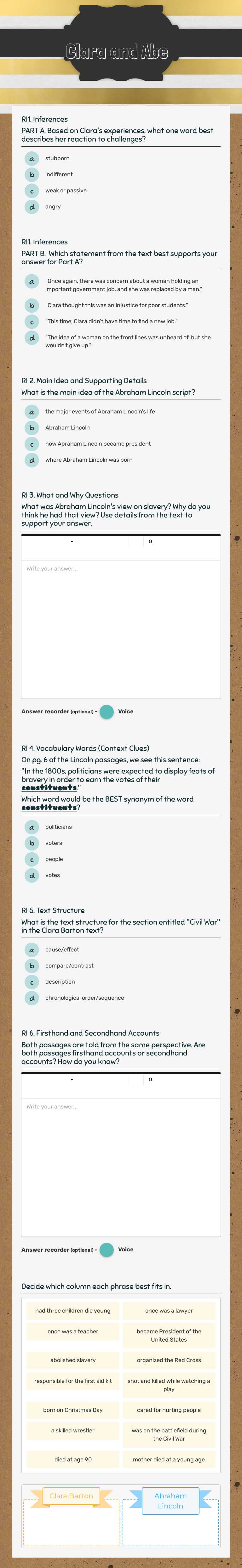 Clara and Abe Grade 4 worksheet preview